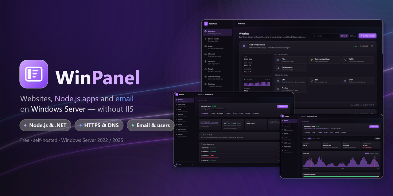 WinPanel - a free control panel for hosting websites, Node.js apps and email on Windows